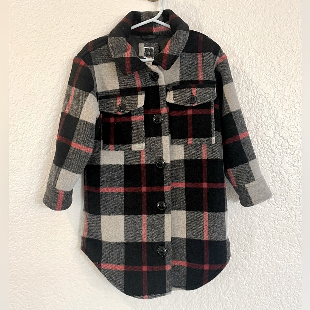 Gap Kids Buttom Up Shirt/Jacket, Red/Black/Gary Paid, Toddler 4T